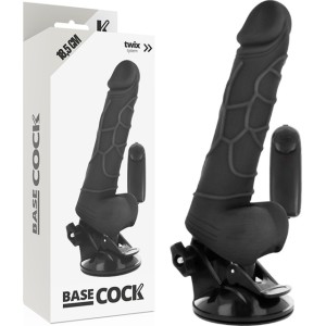 Basecock Reālistisks vibrators ar pulti melns 18,5 CM