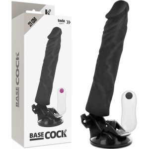 Basecock Reālistisks vibrators ar pulti melns 21 CM