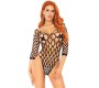 Leg Avenue Teddies LEG AVENUE POTHOLE NET SLEEVE BOYDSUIT ONE SIZE