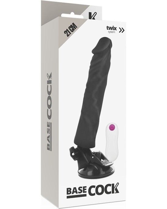 Basecock Reālistisks vibrators ar pulti melns 21 CM