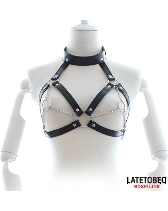 Latetobed Bdsm Line Bondage Harness with Open Cups and Chains
