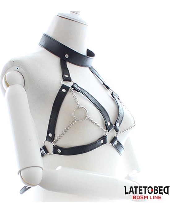 Latetobed Bdsm Line Bondage Harness with Open Cups and Chains