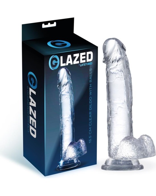 Glazed Realistic Dildo with Testicles Crystal Material 15,5 cm