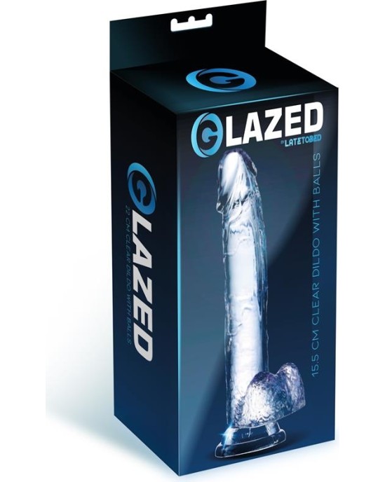 Glazed Realistic Dildo with Testicles Crystal Material 15,5 cm