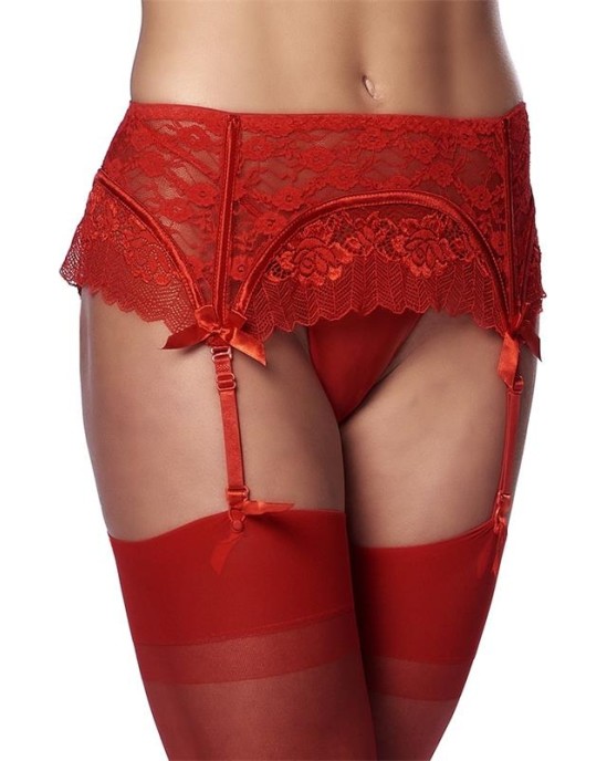 Amorable Garter Belt with Thong and Stockings Red