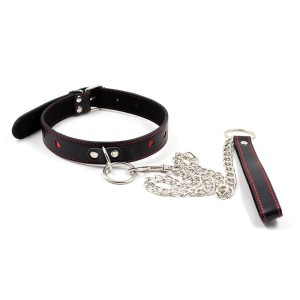 Latetobed Bdsm Line Collar with Metal Leash Black/Red