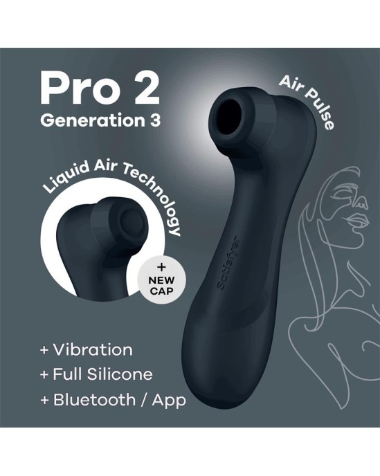 Satisfyer Pro 2 Gen 3 šķidrā gaisa tehnoloģijas sūkšanas un vibrācijas lietotne Connect Black