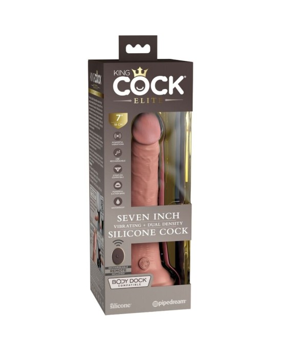 King Cock ELITE — REĀLISTS DILDO VIBRATORS UN SILIKONA TĀLVADĪBAS PULTS 17,8 CM