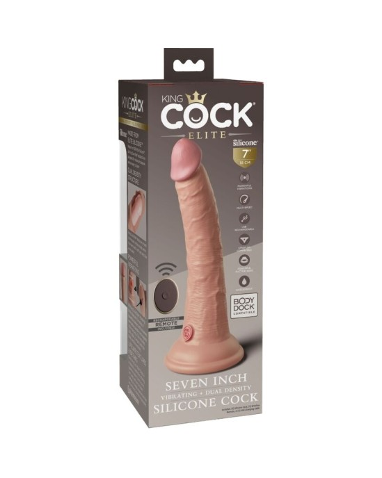 King Cock ELITE — REĀLISTS DILDO VIBRATORS UN SILIKONA TĀLVADĪBAS PULTS 17,8 CM