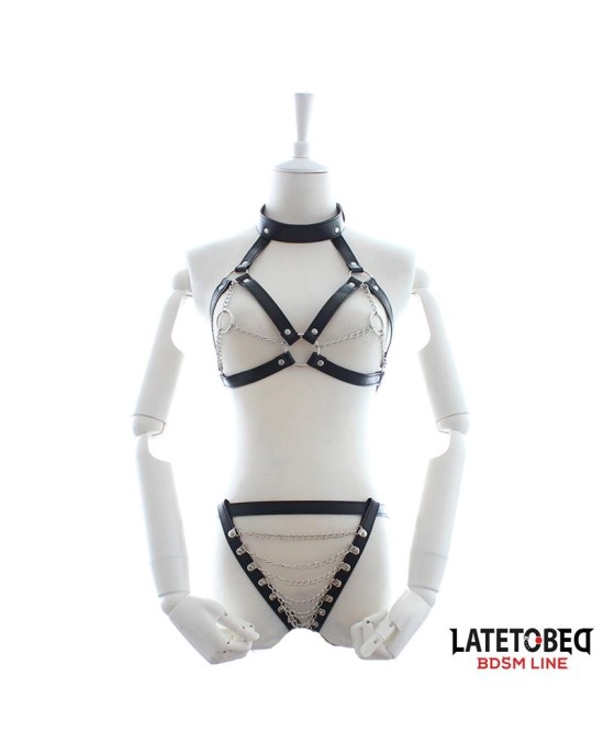 Latetobed Bdsm Line Bra and Panties Bondage Set with Chains