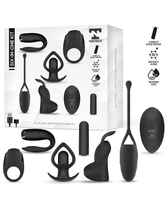 Tardenoche Six-In-One Vibrating Bullet and 6 Silicone Accessories Kit