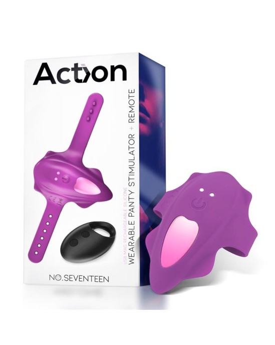 Action No. Seventeen Panty Stimulator Remote Control Magnetic USB Purple