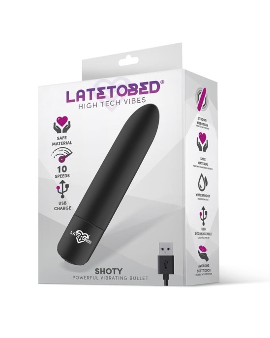 Latetobed Shoty Vibrating Bullet USB 10 Speeds Jaudīgs Motors Melns