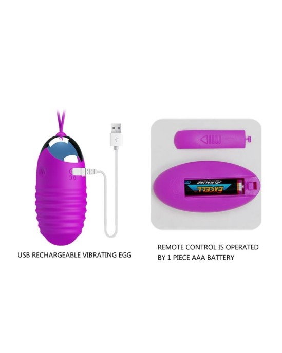 Prettylove Vibrējošā ola Jessica USB Purple