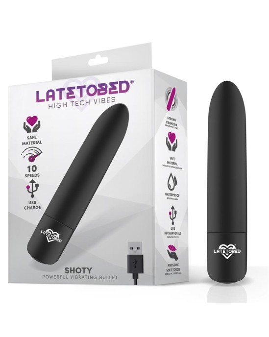 Latetobed Shoty Vibrating Bullet USB 10 Speeds Jaudīgs Motors Melns