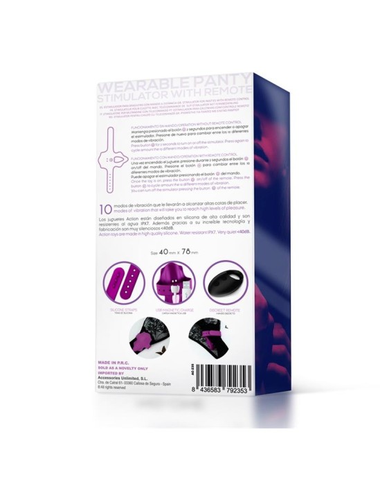 Action No. Seventeen Panty Stimulator Remote Control Magnetic USB Purple