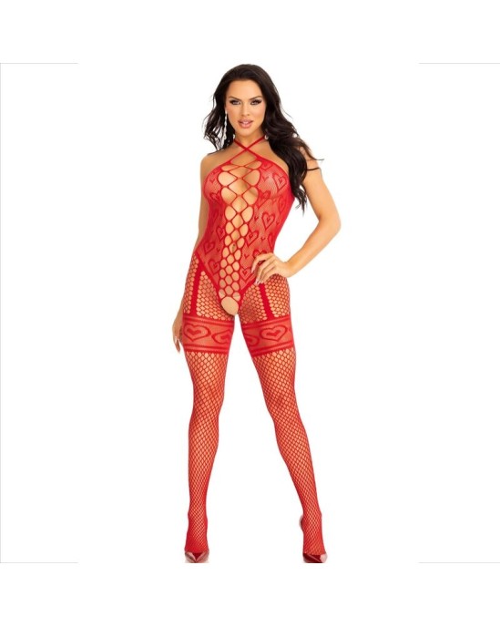 Leg Avenue Bodystockings LEG AVENUE - BODYSTOCKING NECK HALTER RED HEARTS RED