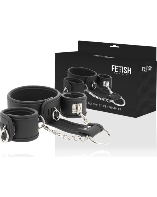 Fetish Submissive Bondage FETISH SUBMISSIVE - VEGAN LEATHER NECKLACE AND HANDCUFFS WITH NOPRENE LINING