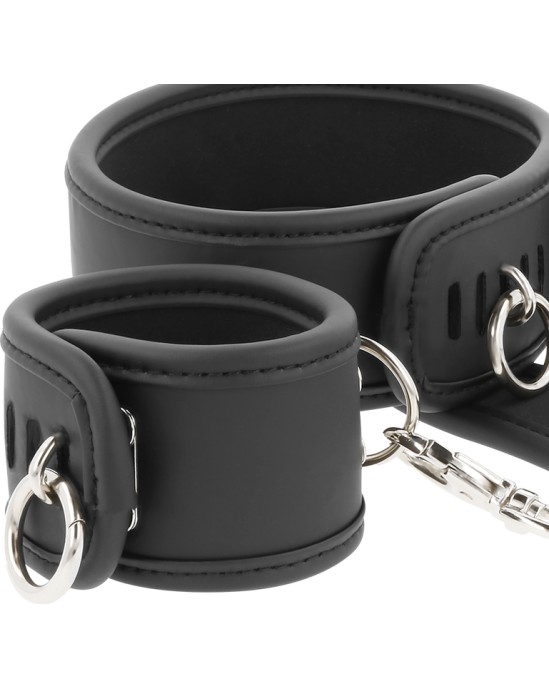 Fetish Submissive Bondage FETISH SUBMISSIVE - VEGAN LEATHER NECKLACE AND HANDCUFFS WITH NOPRENE LINING