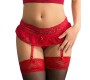 Queen Lingerie FLORAL DESIGN GARTER BELT AND THONG - RED S/M