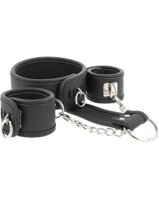 Fetish Submissive Bondage FETISH SUBMISSIVE - VEGAN LEATHER NECKLACE AND HANDCUFFS WITH NOPRENE LINING