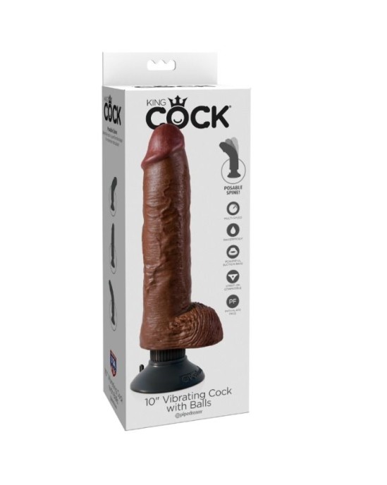 King Cock Vibrators ar sēkliniekiem 25,5 CM brūns