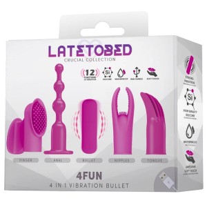 Latetobed 4Fun Vibrating Bullet and 4 Sleeves USB Waterproof Silicone