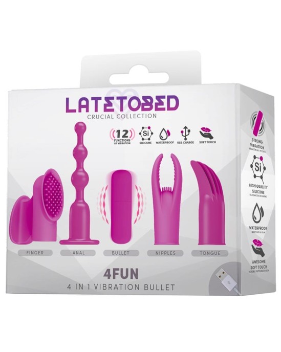 Latetobed 4Fun Vibrating Bullet and 4 Sleeves USB Waterproof Silicone