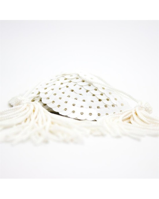 Latetobed Bdsm Line Sequin Nipple Cover with Tassel White