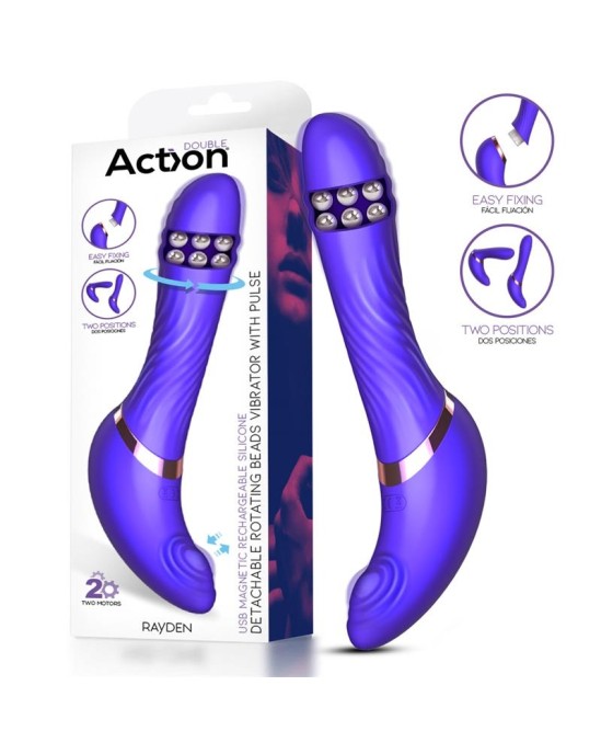 Action Rayden Detachable Rotating Beads Vibrator with Pulsation Two Positions