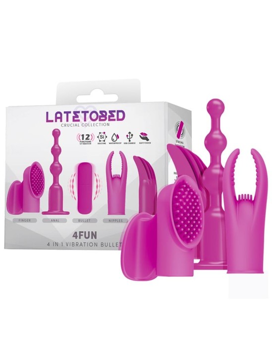 Latetobed 4Fun Vibrating Bullet and 4 Sleeves USB Waterproof Silicone