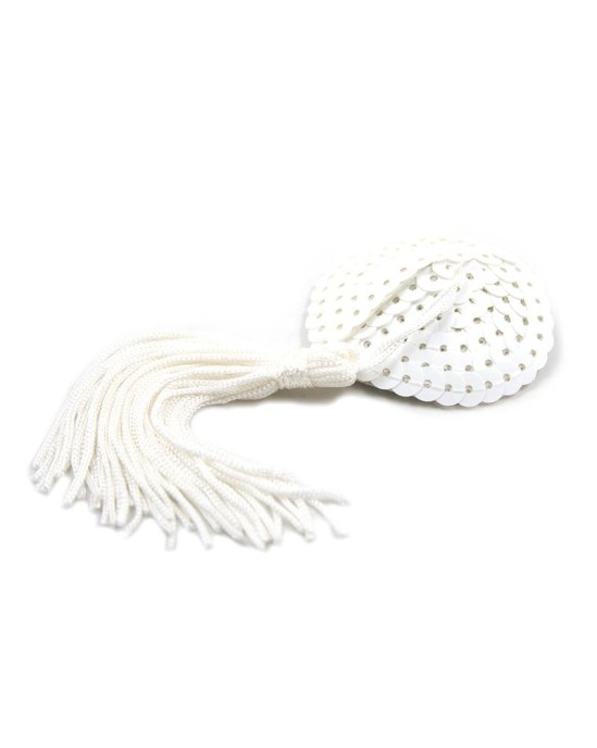 Latetobed Bdsm Line Sequin Nipple Cover with Tassel White