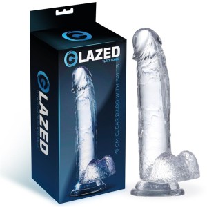 Glazed Reālistisks dildo ar sēkliniekiem kristāla materiāls 18 cm