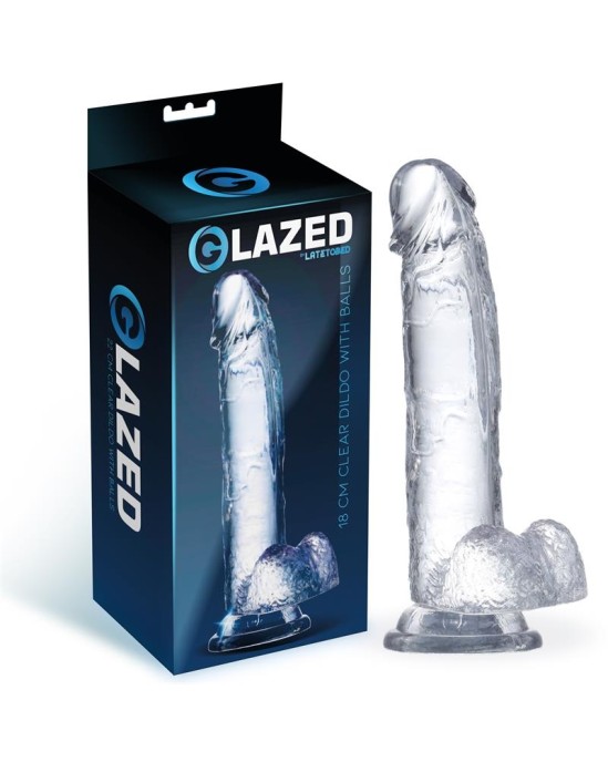 Glazed Reālistisks dildo ar sēkliniekiem kristāla materiāls 18 cm