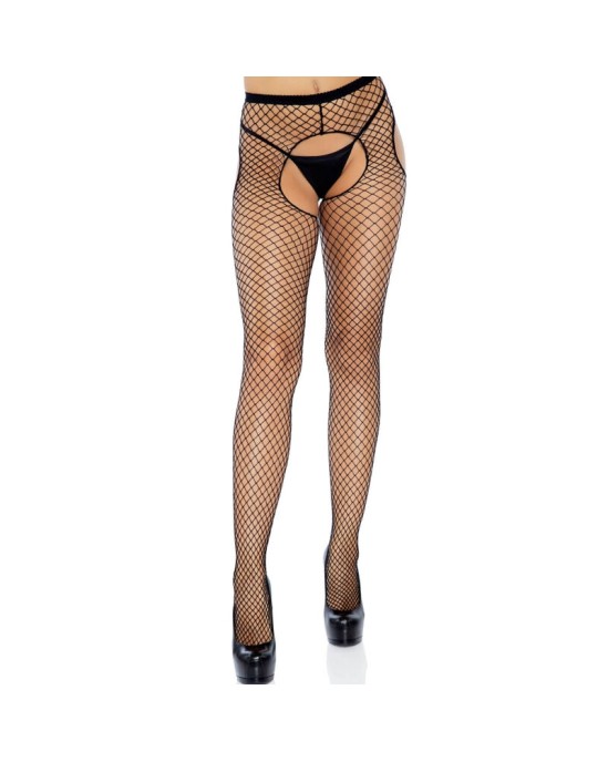 Leg Avenue Hosiery LEG AVENUE - BLACK CROTCHLESS NET STOCKINGS