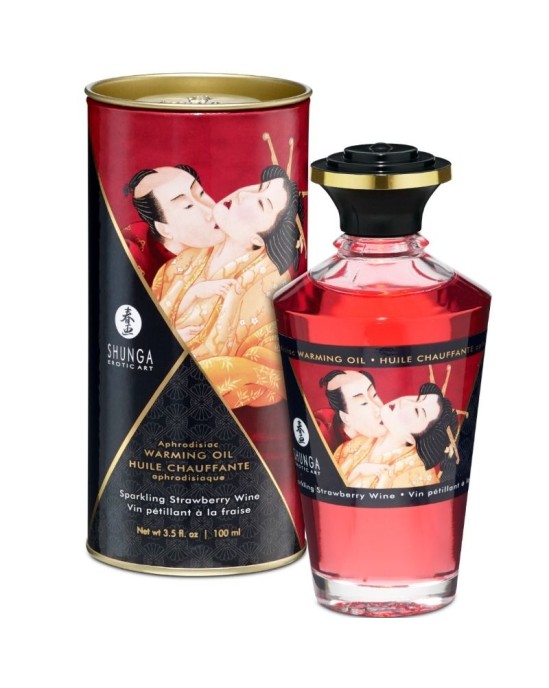 Shunga Oils SHUNGA - MASĀŽAS EĻĻA SHUNGA - ZEMENES UN CAVA SILTUMA EFEKTA 100 ml