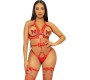 Leg Avenue Kink STUDDED O-RING HARNESS TEDDY SIZE L - RED