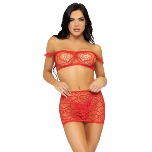 Leg Avenue Sets LEG AVENUE THREE PIECES SET TOP, MINI SKIRT & STRING ONE SIZE - RED