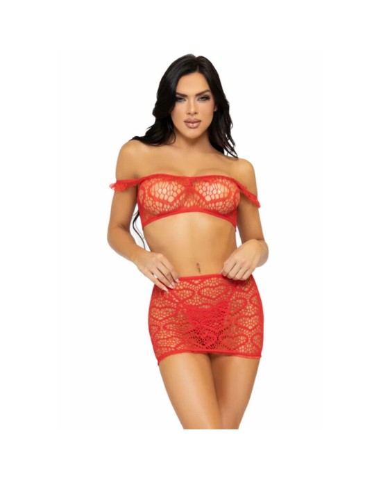 Leg Avenue Sets LEG AVENUE THREE PIECES SET TOP, MINI SKIRT & STRING ONE SIZE - RED