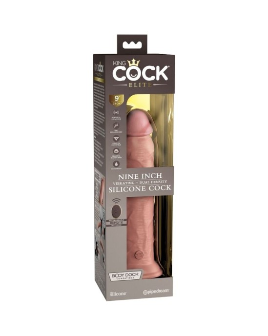 King Cock ELITE — REĀLISTS DILDO VIBRATORS UN SILIKONA TĀLVADĪBAS PULTS 23 CM