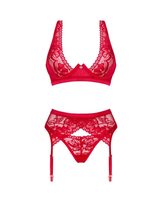 Obsessive Sets OBSESSIVE - LACELOVE THREE PIECES SET RED M/L