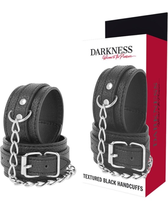 Darkness Bondage DARKNESS - BLACK TEXTURED LEATHER HANDCUFFS