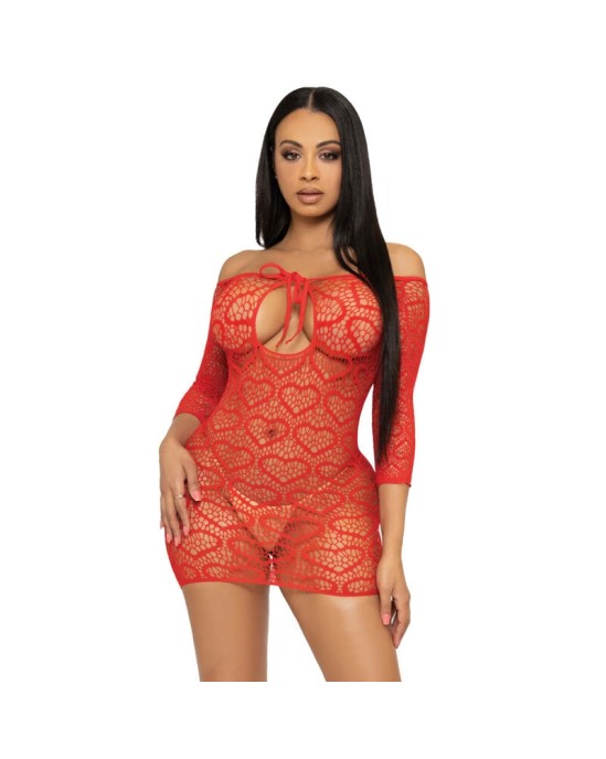 Leg Avenue  HEART NET MINI Kleita Viens izmērs - SARKANA