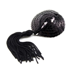 Latetobed Bdsm Line Self-Adhesive Heart Sequin Nipple Cover with Tassel Black