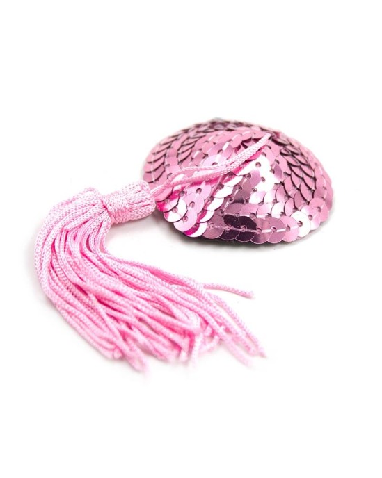 Latetobed Bdsm Line Self-Adhesive Heart Sequin Nipple Cover with Tassel Pink