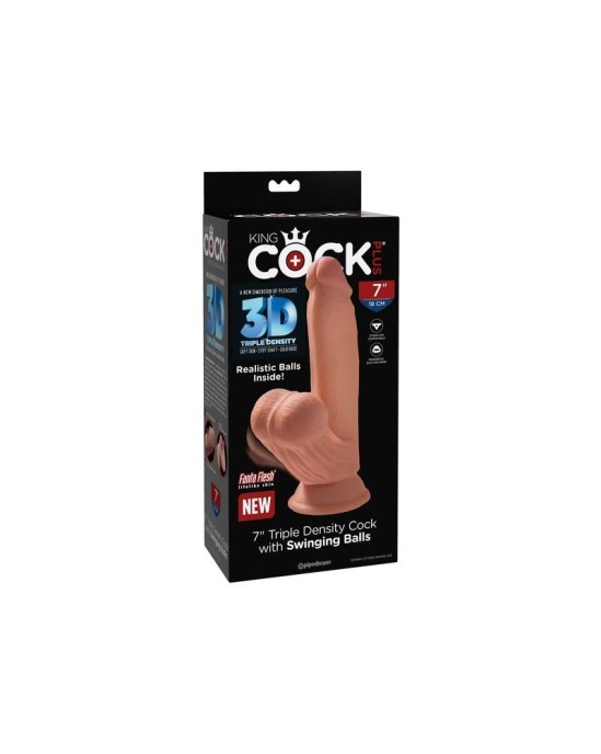 King Cock Triple Density Dildo with Swinging Balls 7 Caramel