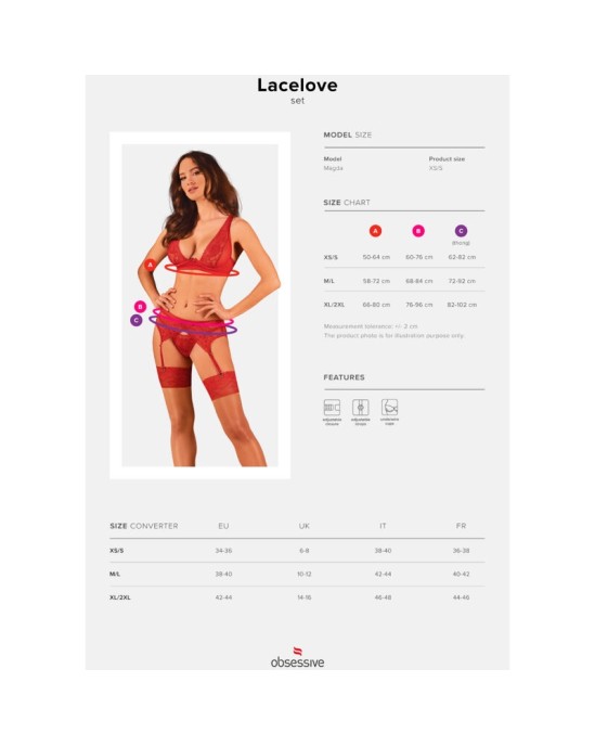 Obsessive Sets OBSESSĪVS - LACELOVE TRĪS GABALĪBĀS KOMPLEKTS RED XL/XXL