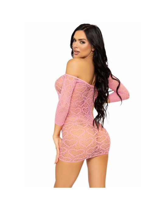 Leg Avenue Dresses LEG AVENUE HEART NET MINI DRESS ONE SIZE - PINK