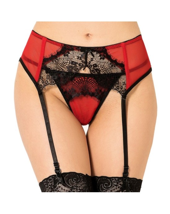 Queen Lingerie LACE GARTER BELT THONG RED L/XL