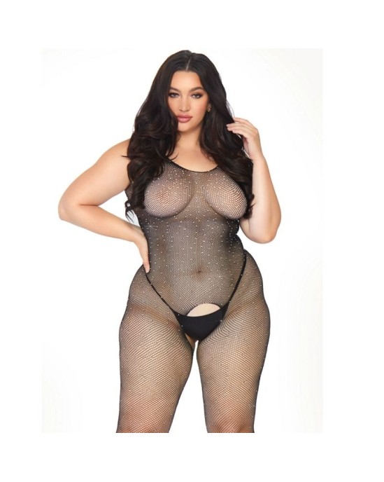 Leg Avenue Bodystockings LEG AVENUE KRISTALIZĒTA TĪKLA BODYSTOCKING 1X-2X